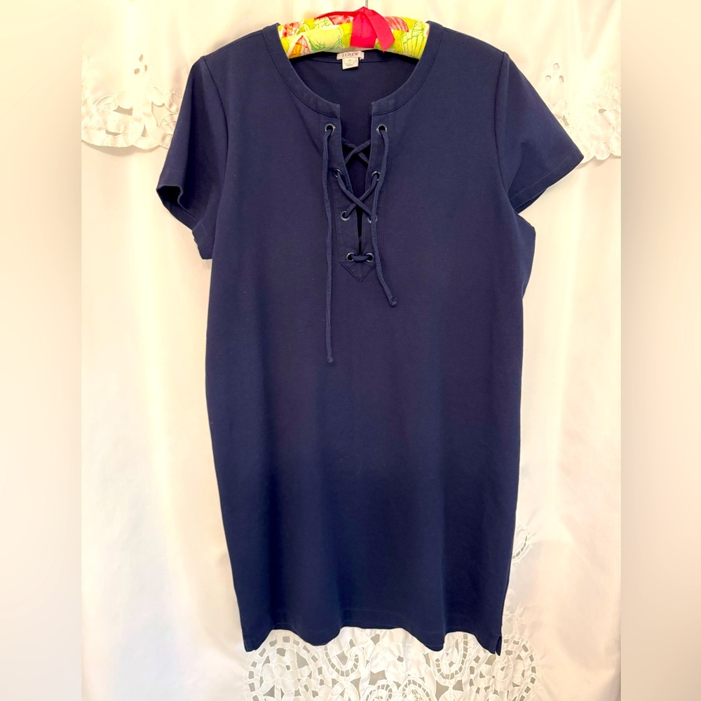 J Crew Navy Lace-Up Short Sleeve Dress